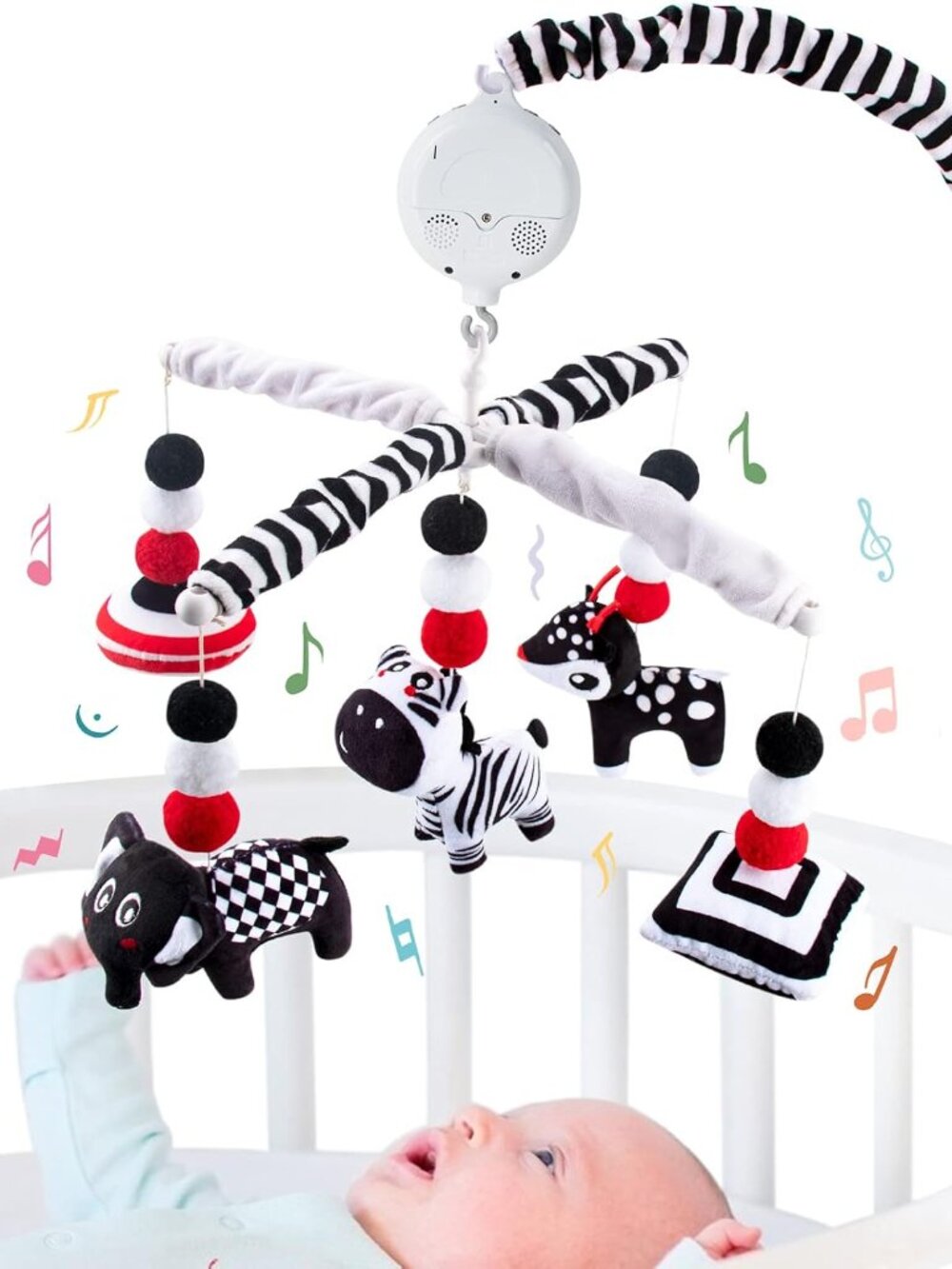 My First Baby Crib Mobile, Black and White Baby Mobile for Crib, High Contrast M